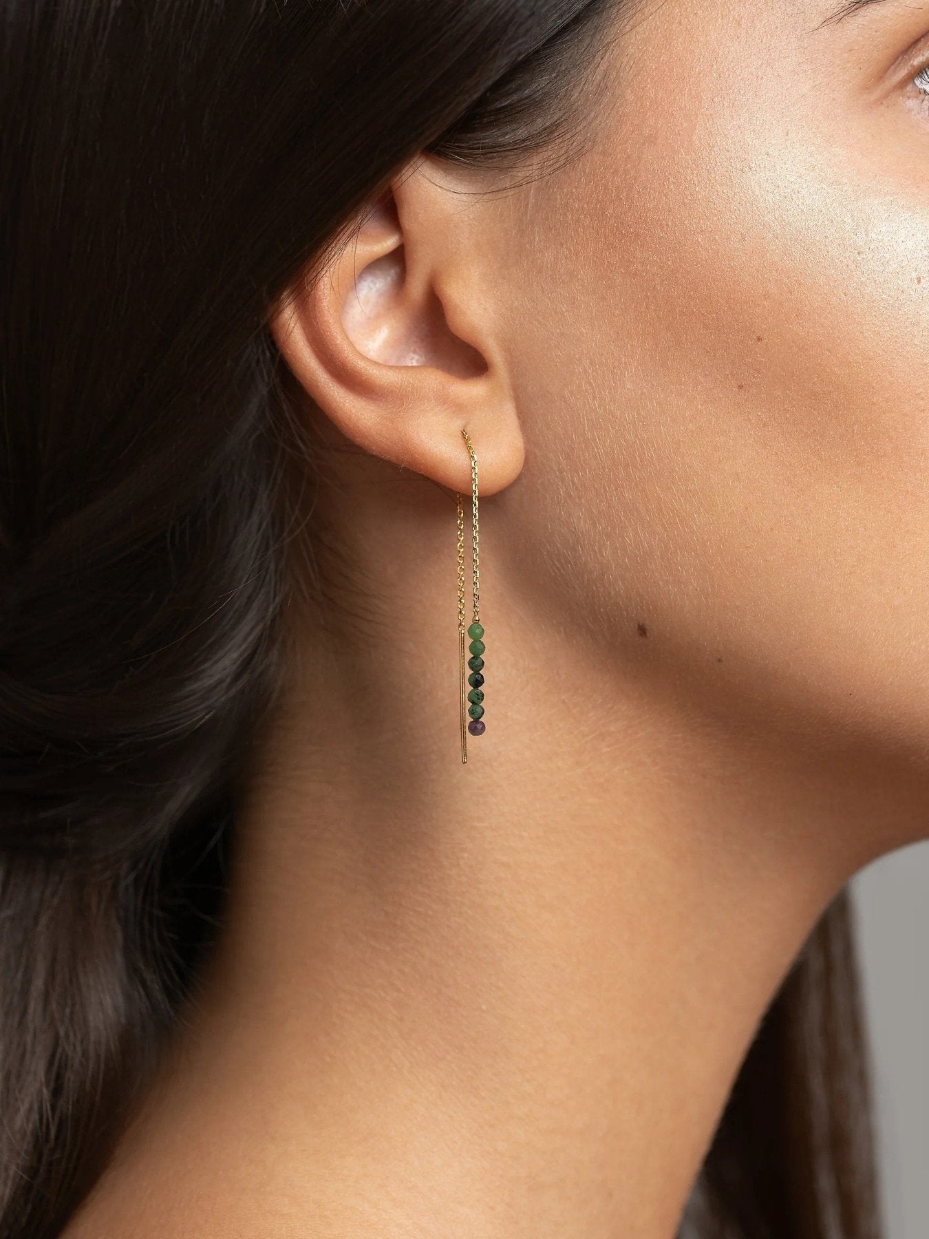Thyra Ruby in Zoisite Drop Earrings - Ruby in Zoisite 2mm80MMALLchain earringsLunai Jewelry