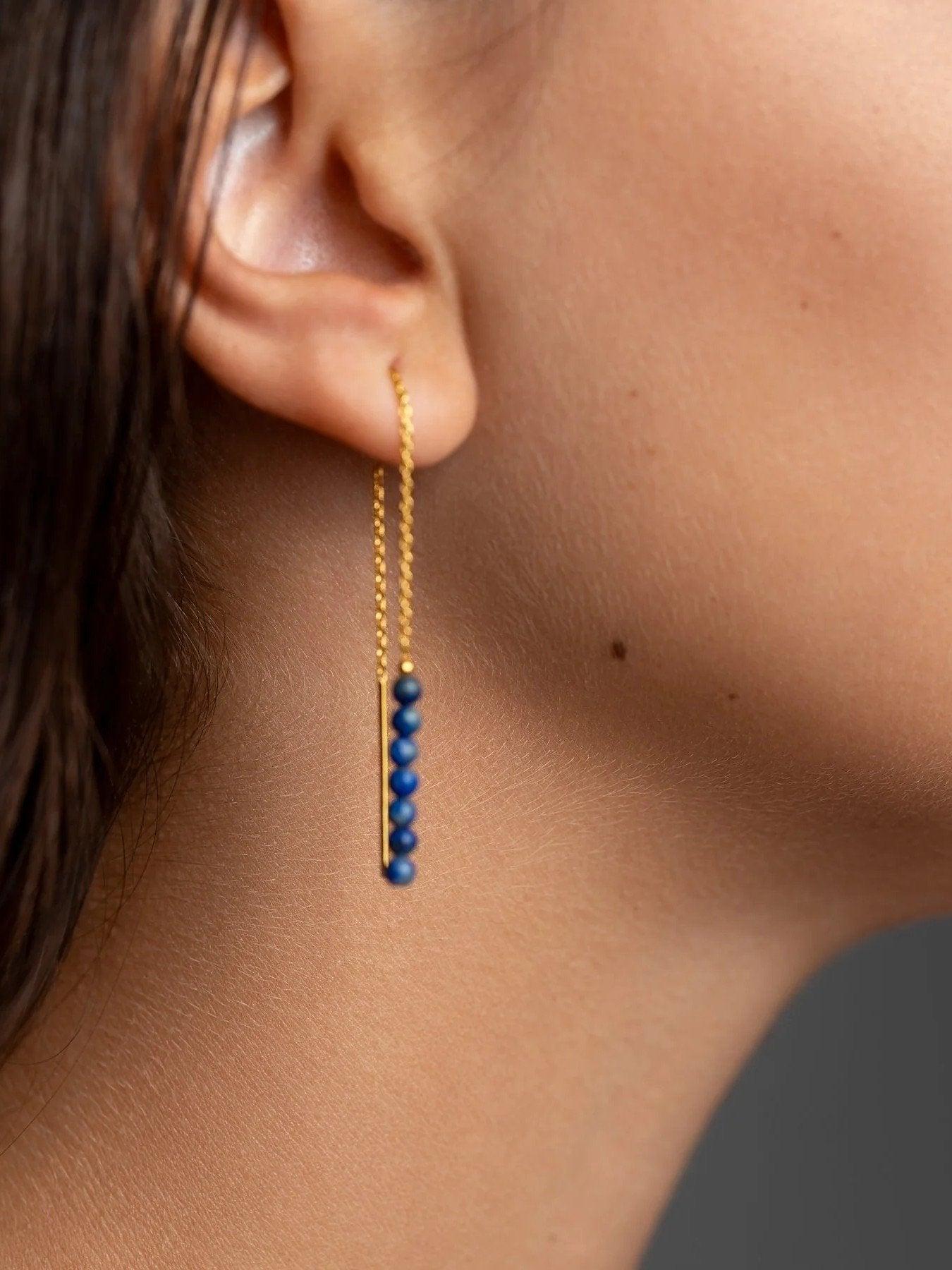 Adela Long Chain Earrings with Natural Gemstones - 3. Jade105MMALLbeaded earringsLunai Jewelry