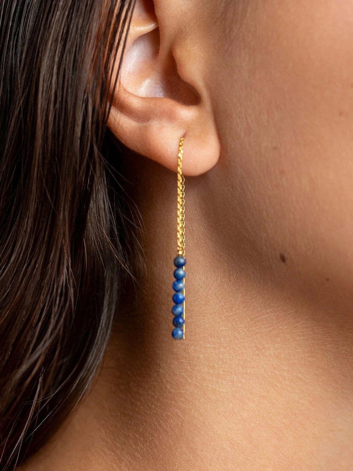 Adela Long Chain Earrings with Natural Gemstones - 1. Lapislazulli80MMALLbeaded earringsLunai Jewelry