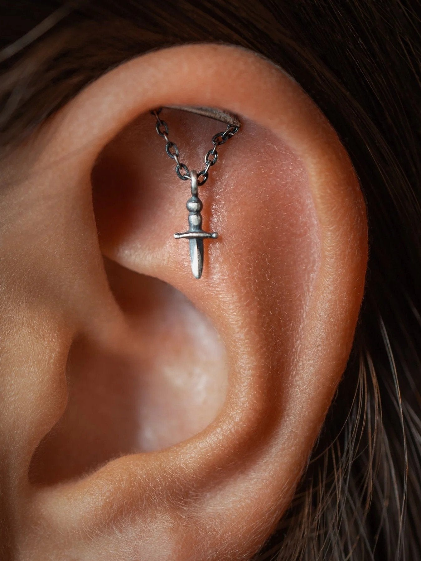 Emy Helix Dagger Flat Back Earrings - Silver OxideFlat Back 18g/5mmALLbody jewelryLunai Jewelry