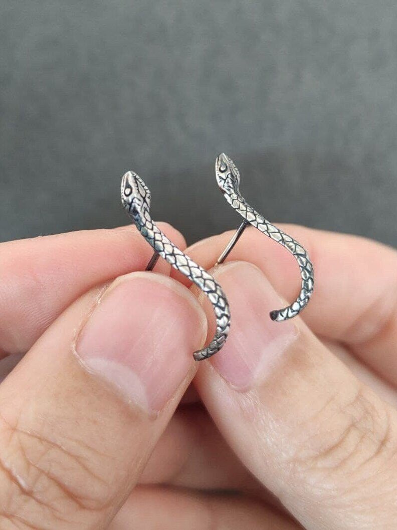 Sterling Silver Snake Earrings for Men: Edgy Jewelry - St Silver ShinyPairAnimal earringscuff earringsLunai Jewelry