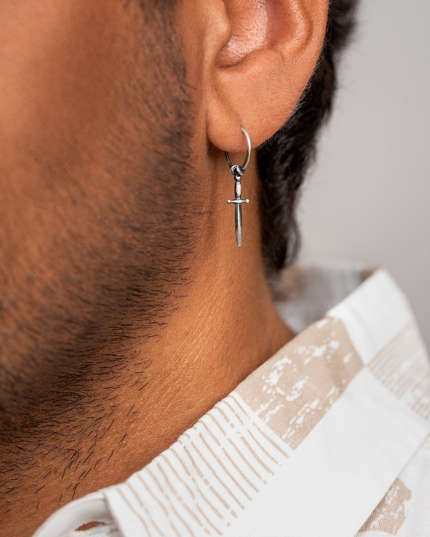 Sterling Silver Sword Dangle Hoop Earrings - Huggie Style Jewelry