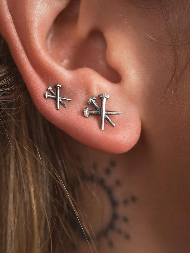 Dainty Cross Stud Earrings – Gold or Silver - Set 2 pieces925 Silver Oxide925 silver studsalternative styleLunai Jewelry