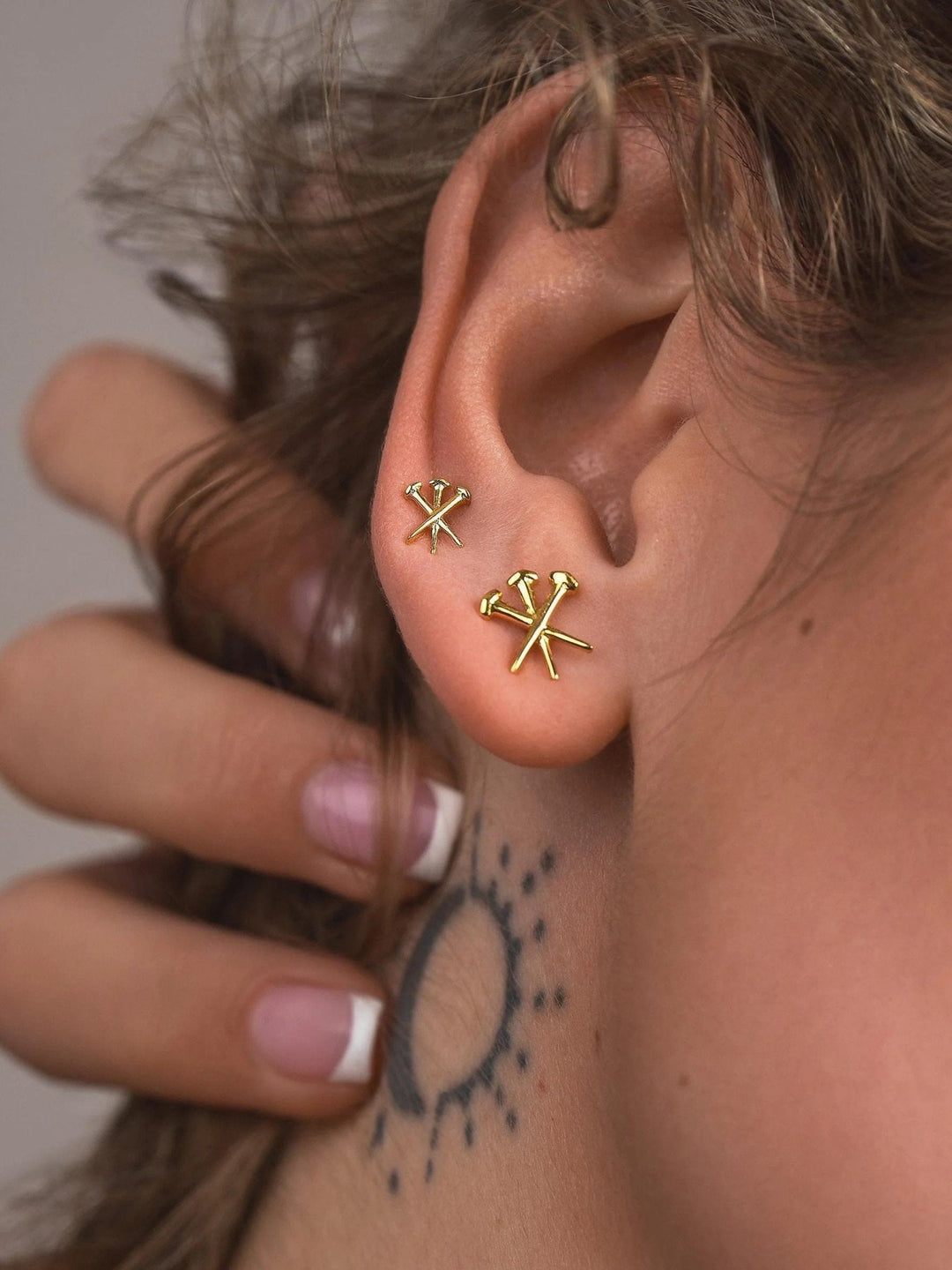 Dainty Cross Stud Earrings – Gold or Silver - Set 2 pieces24K Gold Plated925 silver studsalternative styleLunai Jewelry