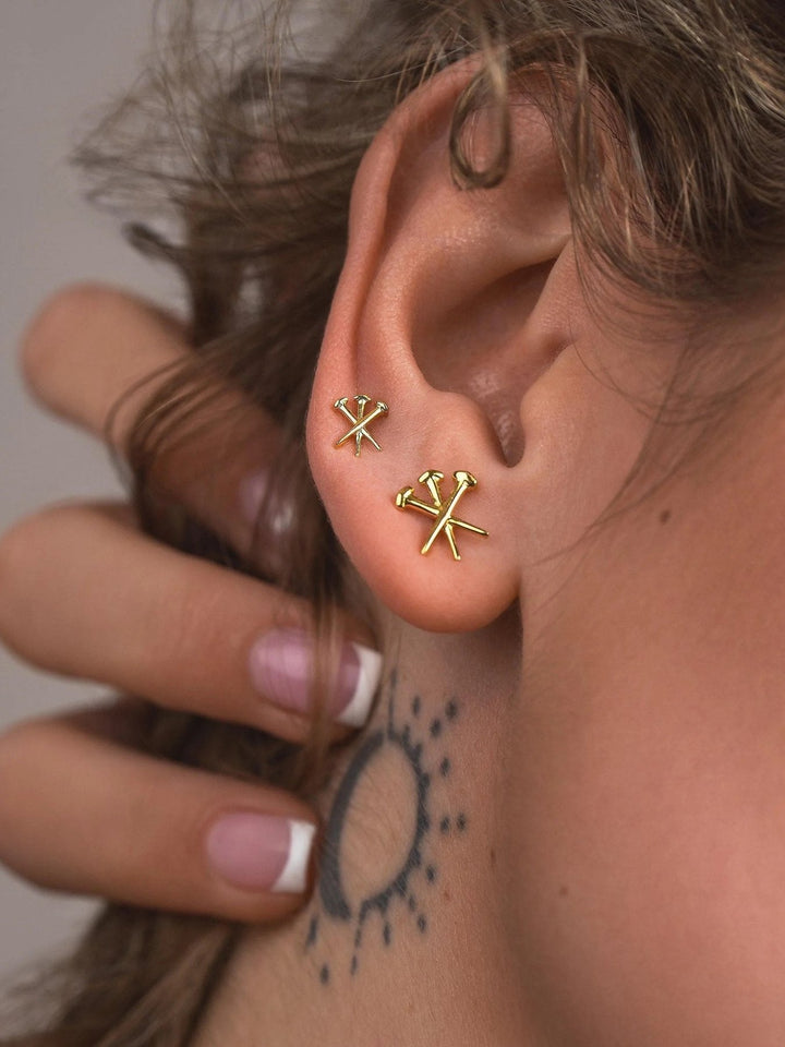 Dainty Cross Stud Earrings – Gold or Silver - Set 2 pieces24K Gold Plated925 silver studsalternative styleLunai Jewelry