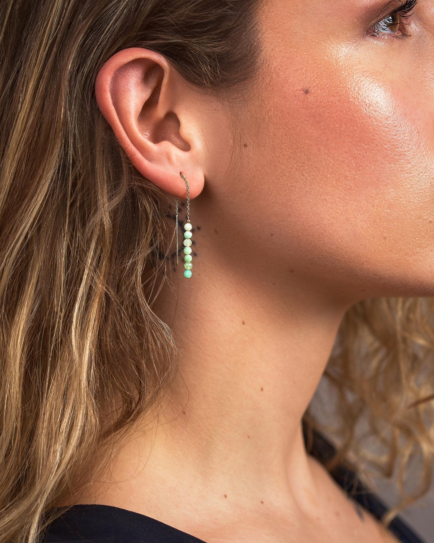 Green Tourmaline Threader Earrings, Dainty Chain Drops, Minimalist Jewelry, CHE046