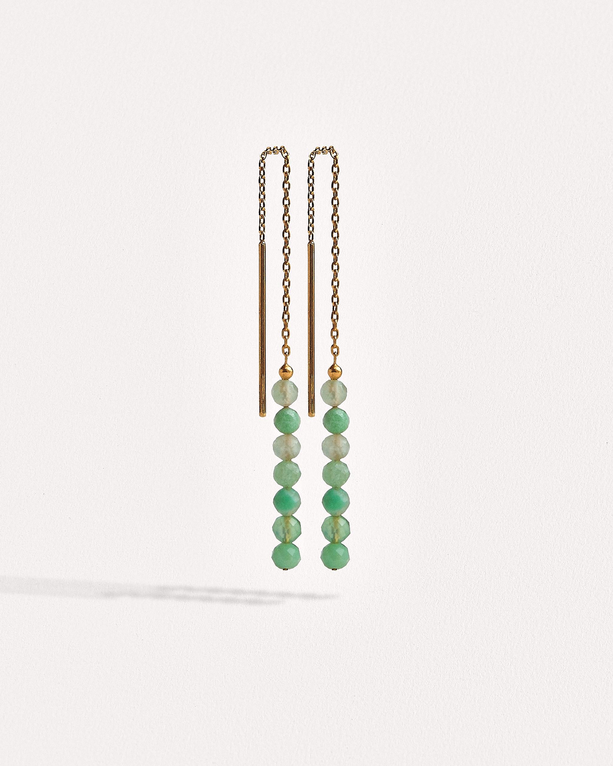 Green Tourmaline Threader Earrings, Dainty Chain Drops, Minimalist Jewelry, CHE046