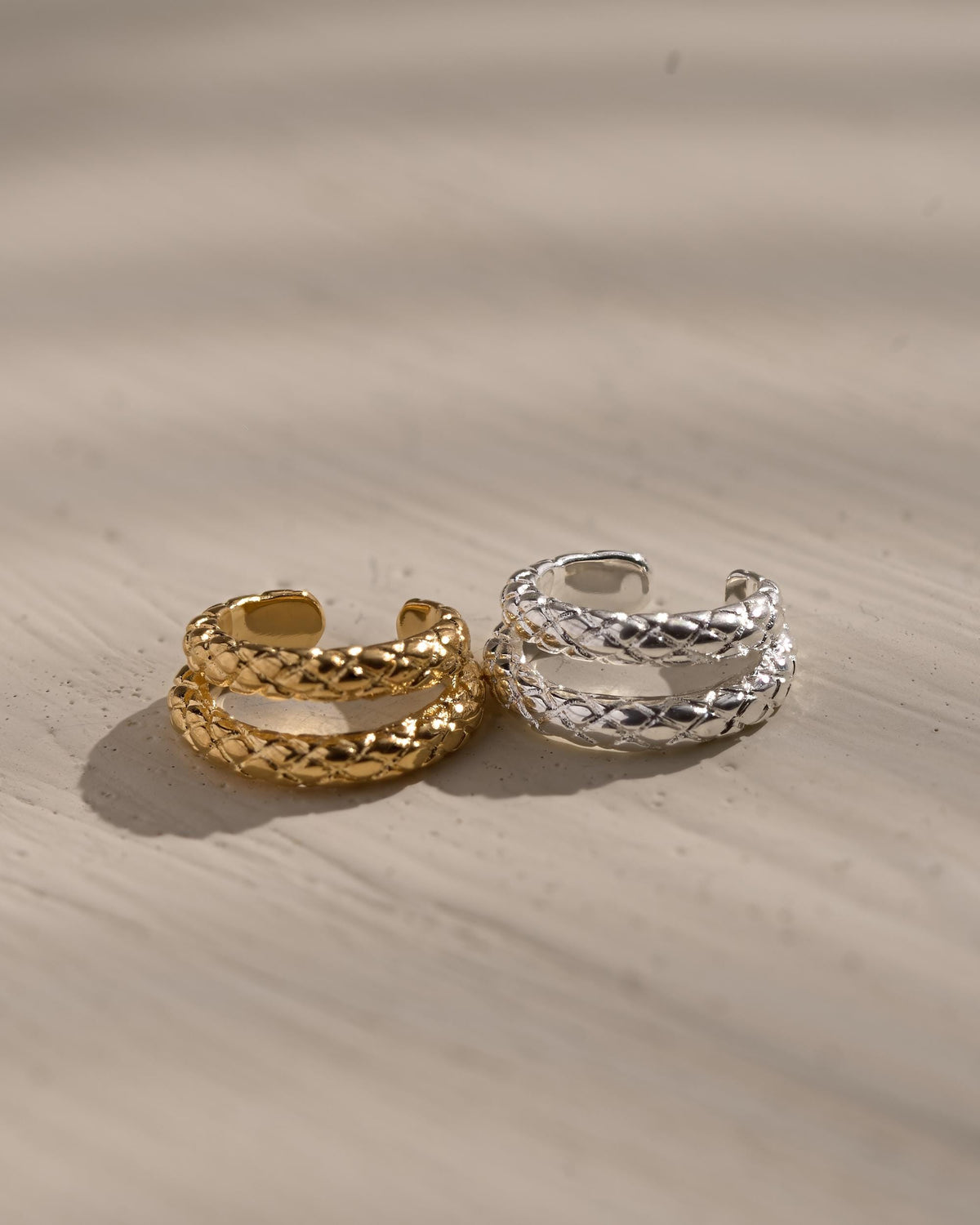 Silver Snake Ear Cuff, Fake Conch Piercing, Double Row Chunky Snakeskin Earring- ECF027