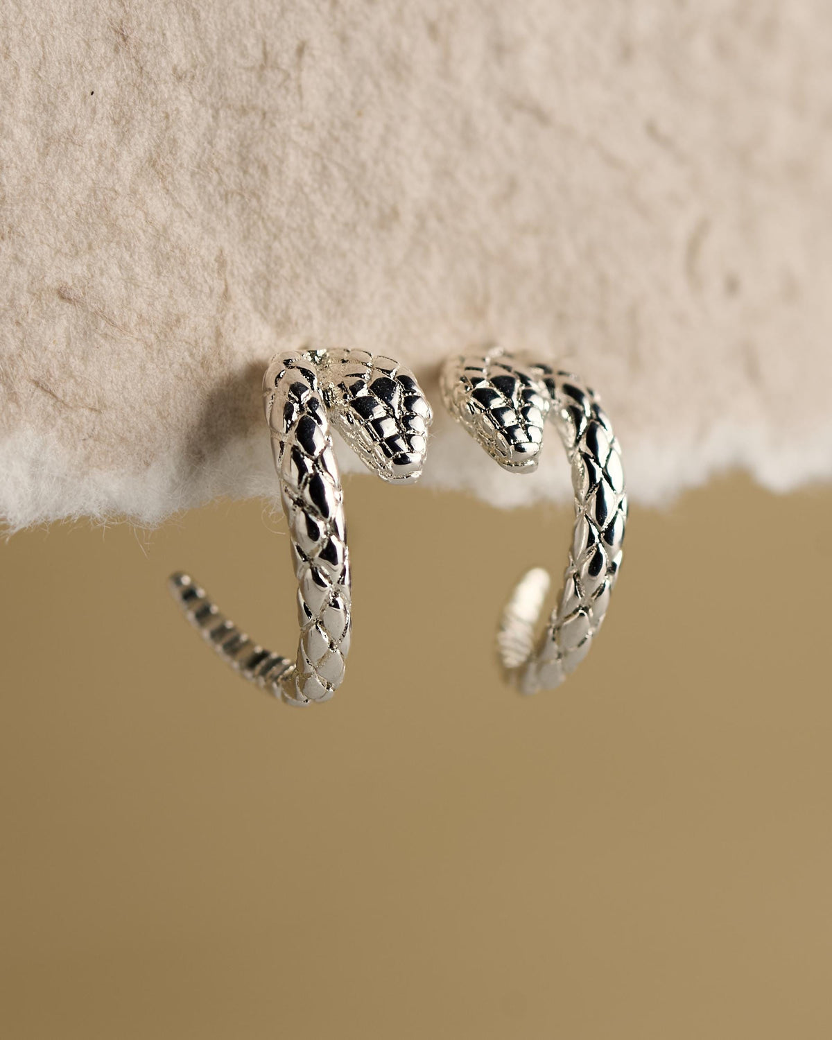 Silver Snake Hoop Stud Earrings, Open Wrap Around Serpent Design, Snakeskin Texture -STD165