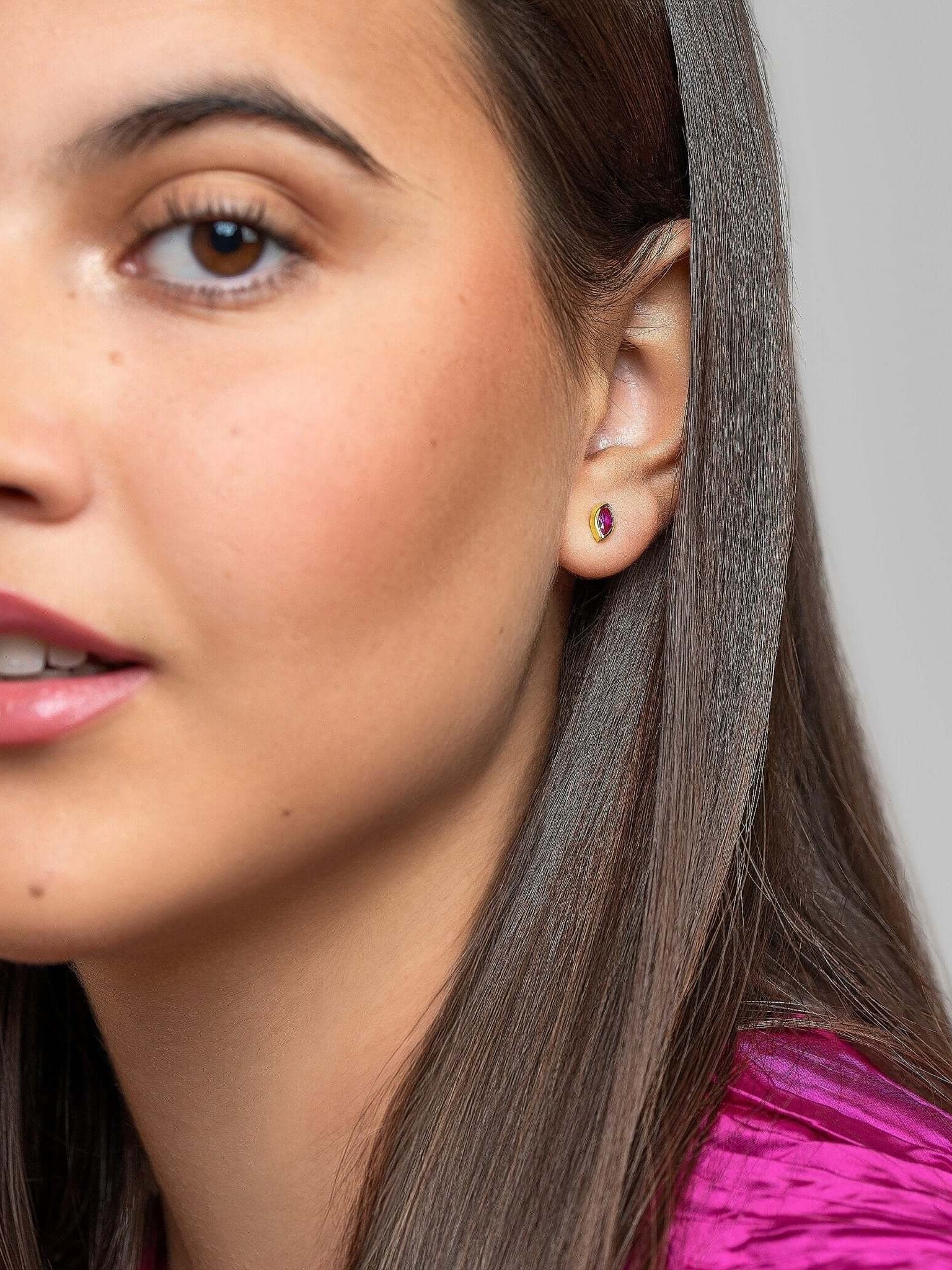 Ilvana Pink Ruby Gold Stud Earrings - Citrine Zirconbest selling itemsbirthstone earringsLunai Jewelry