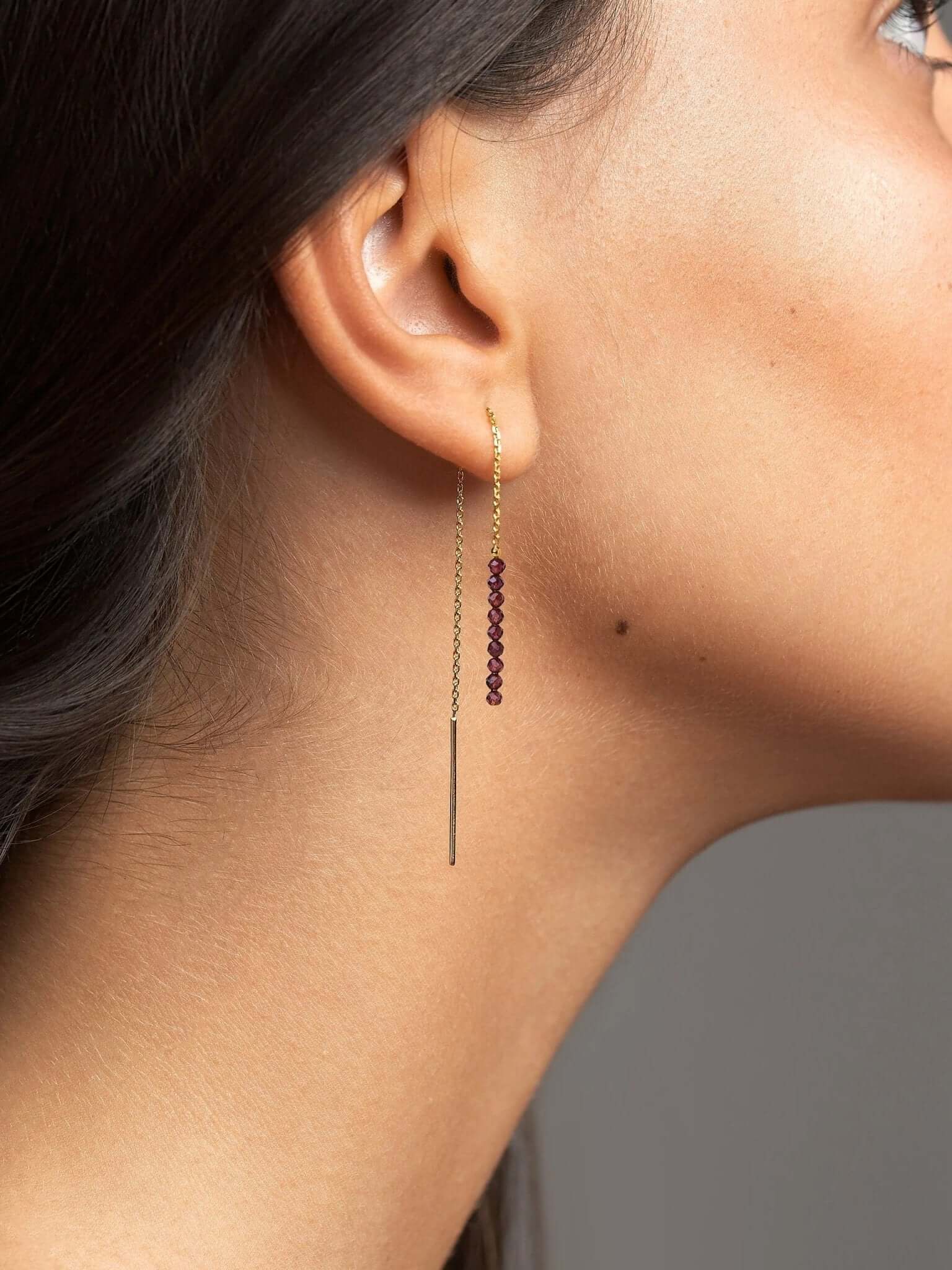 Kacie Dangle Chain Gemstone Earrings - 2. Garnet105MMchain earringsdainty earringsLunai Jewelry