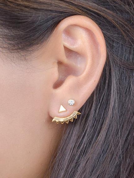 Kisrten Geometric Ear Jacket - 18K Rose Gold PlatedBackUpItemsBridesmaids GiftLunai Jewelry