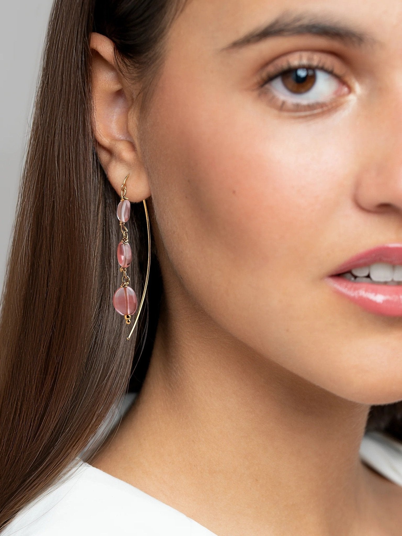 Laia Gemstone Hoop Earrings - Cherry Quartzbeaded jewelryboho earringsLunai Jewelry