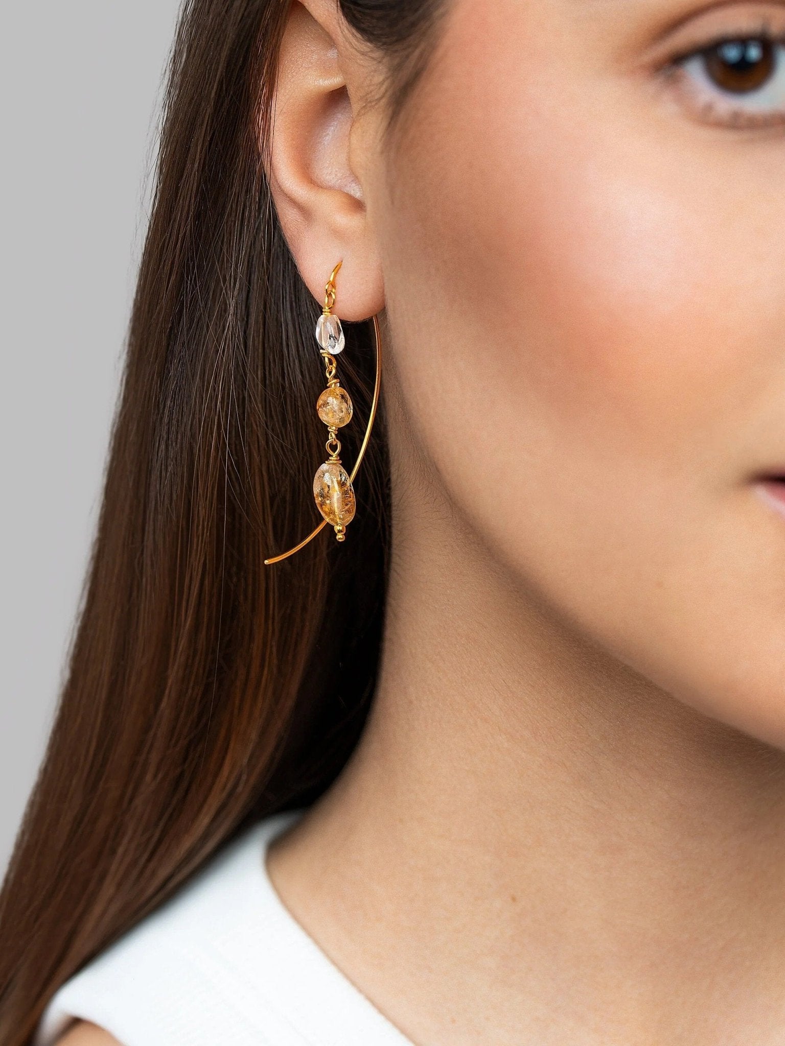 Liz Gold Citrine Hoop Earrings - Natural Citrineboho earringschandelier earringsLunai Jewelry