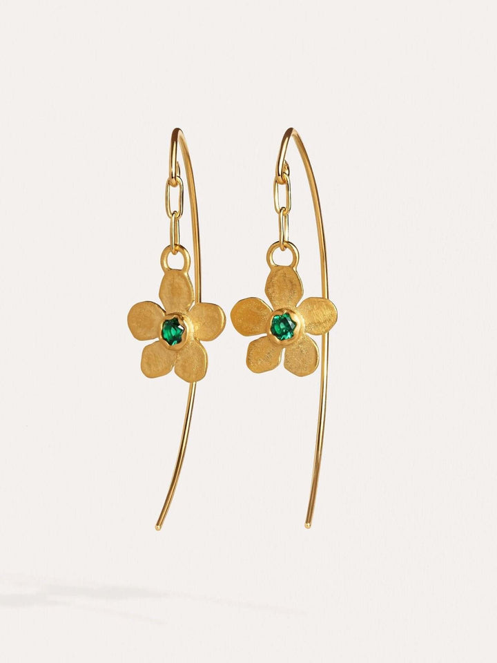 Tracey Dangle Earrings with Flower Charm - Emerald24k Gold Matteboho earringschandelier earringsLunai Jewelry