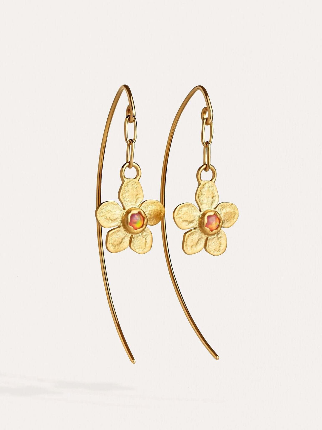 Tracey Dangle Earrings with Flower Charm - Emerald24k Gold Matteboho earringschandelier earringsLunai Jewelry