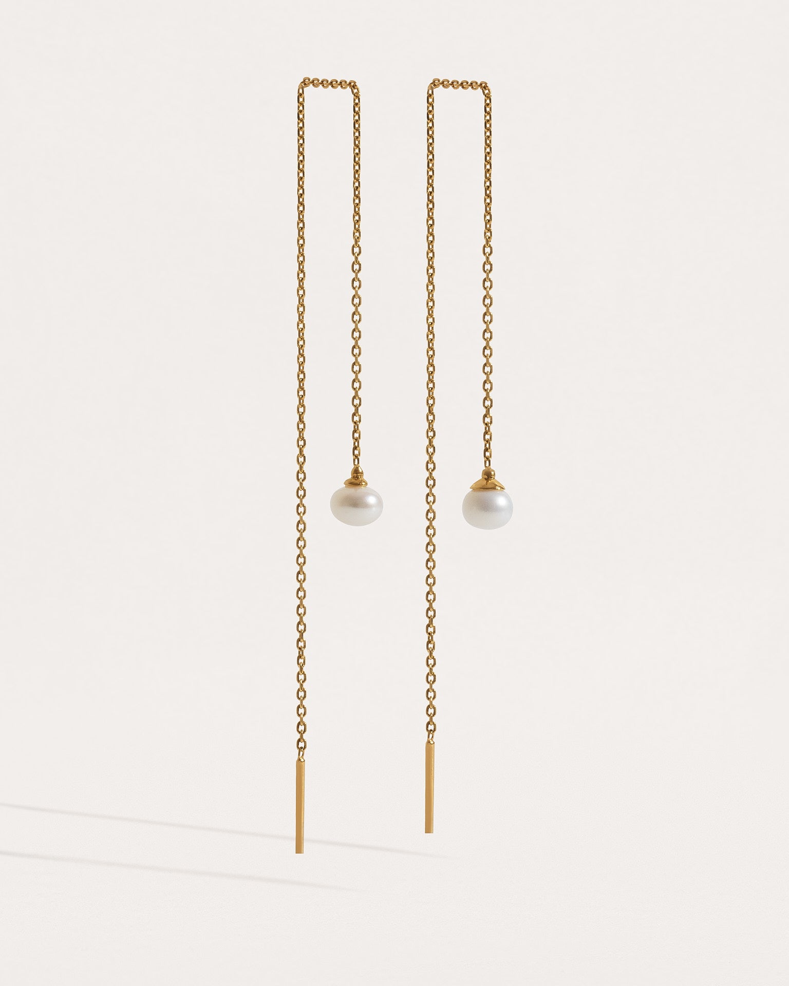 Ullyna Small Pearl Ear Thread Earrings - 24k Gold Plated- Pearl 5mm10Aesthetic JewelryBaroque PearlsLunai Jewelry