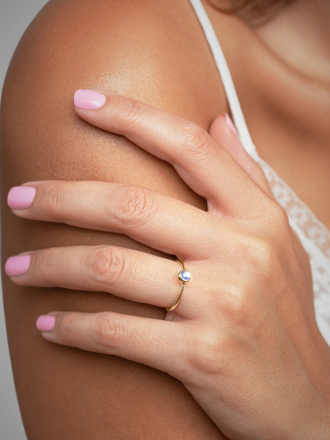 Close-up of Jaana Small Stacking Ring showing its polished surface and elegant style
