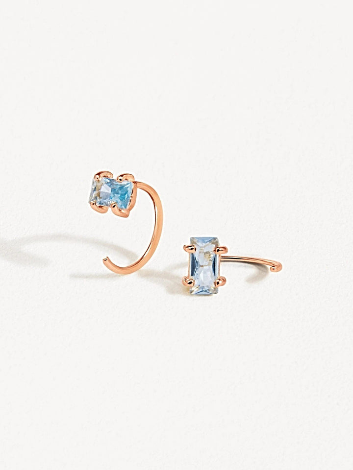 Alberta Huggie Hoop Earrings - 18K Rose Gold PlatedAquamarine EarringsAquamarine HoopsLunai Jewelry