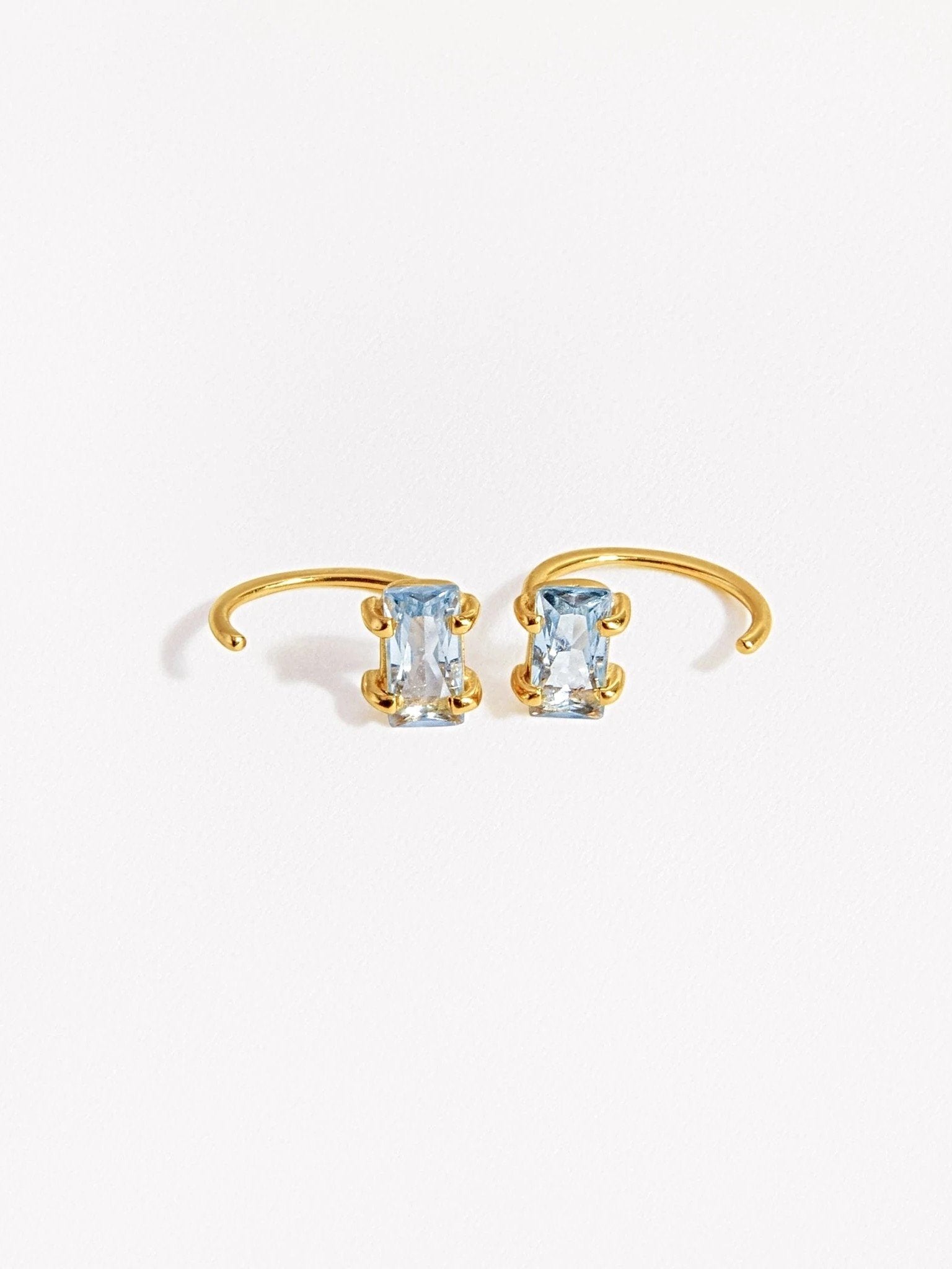Alberta Huggie Hoop Earrings - 24K Gold PlatedAquamarine EarringsAquamarine HoopsLunai Jewelry