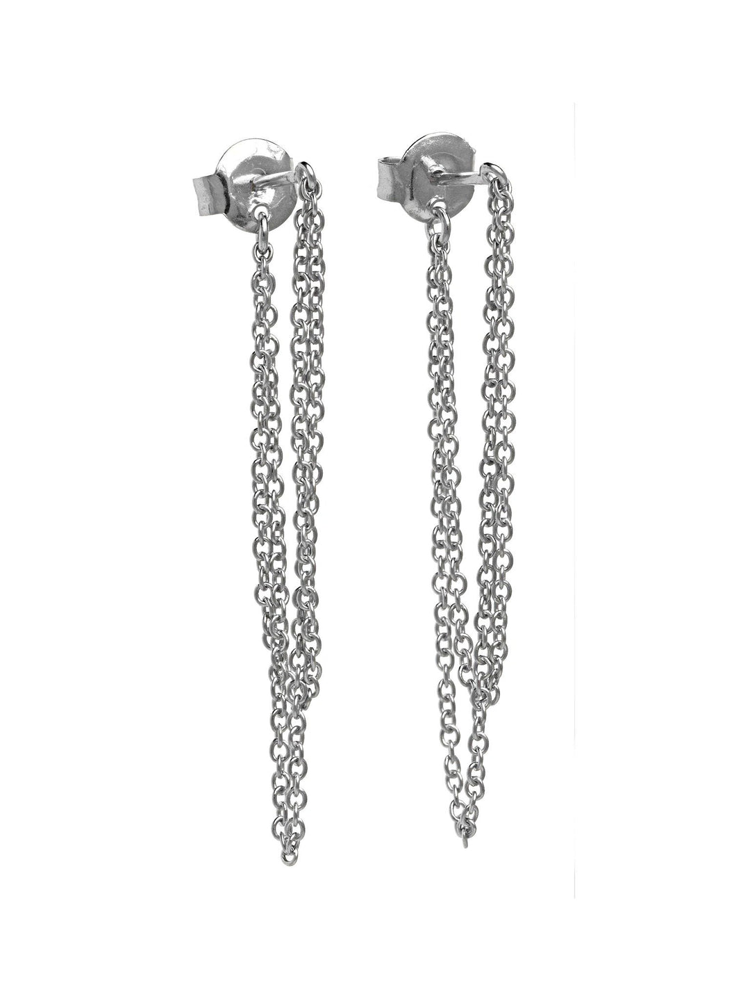 Sterling silver double chain earrings on white background