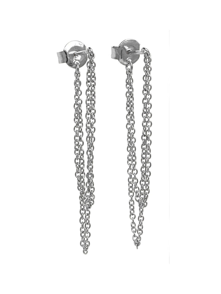 Sterling silver double chain earrings on white background