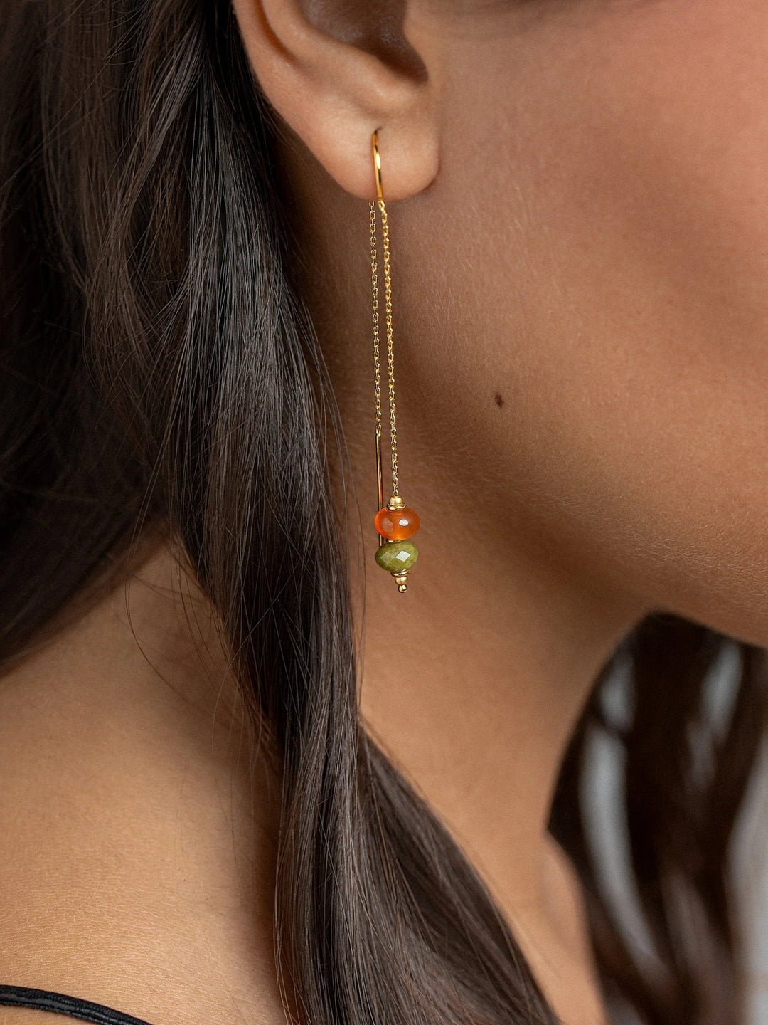 Anates Chain Dangle Earrings - agate earringsbirthstone earringsLunai Jewelry