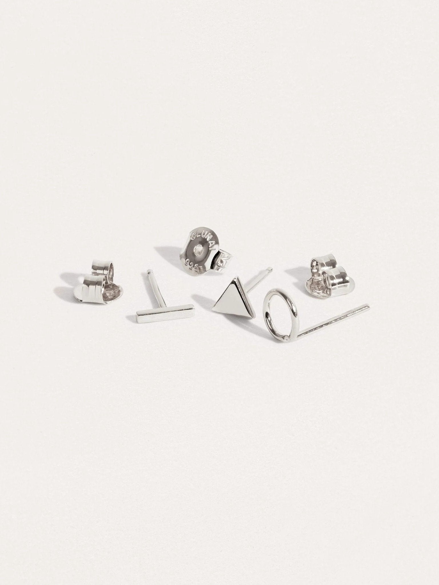 Bianca Geometric Stud Earrings Set - 925 Sterling SilverBar StudCartilage earringsLunai Jewelry