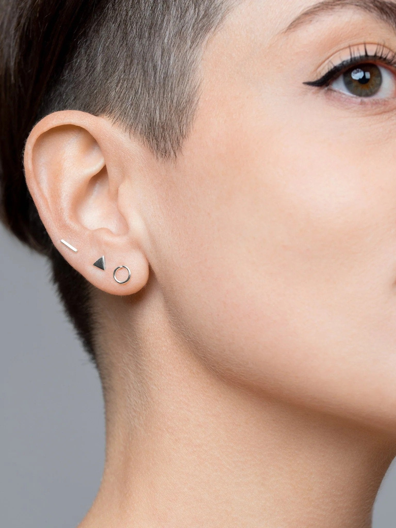 Bianca Geometric Stud Earrings Set - 925 Sterling SilverBar StudCartilage earringsLunai Jewelry