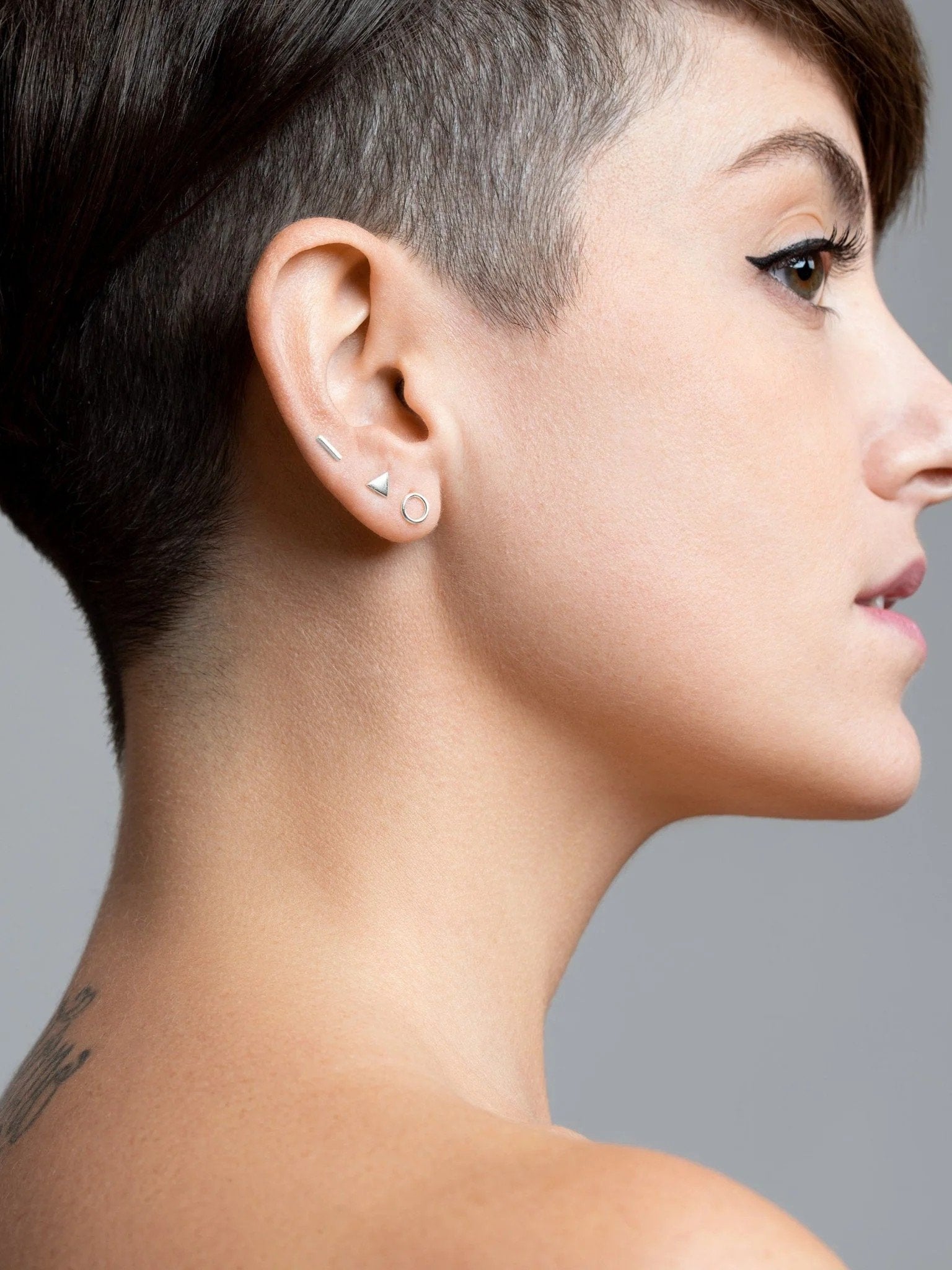 Bianca Geometric Stud Earrings Set - 925 Sterling SilverBar StudCartilage earringsLunai Jewelry