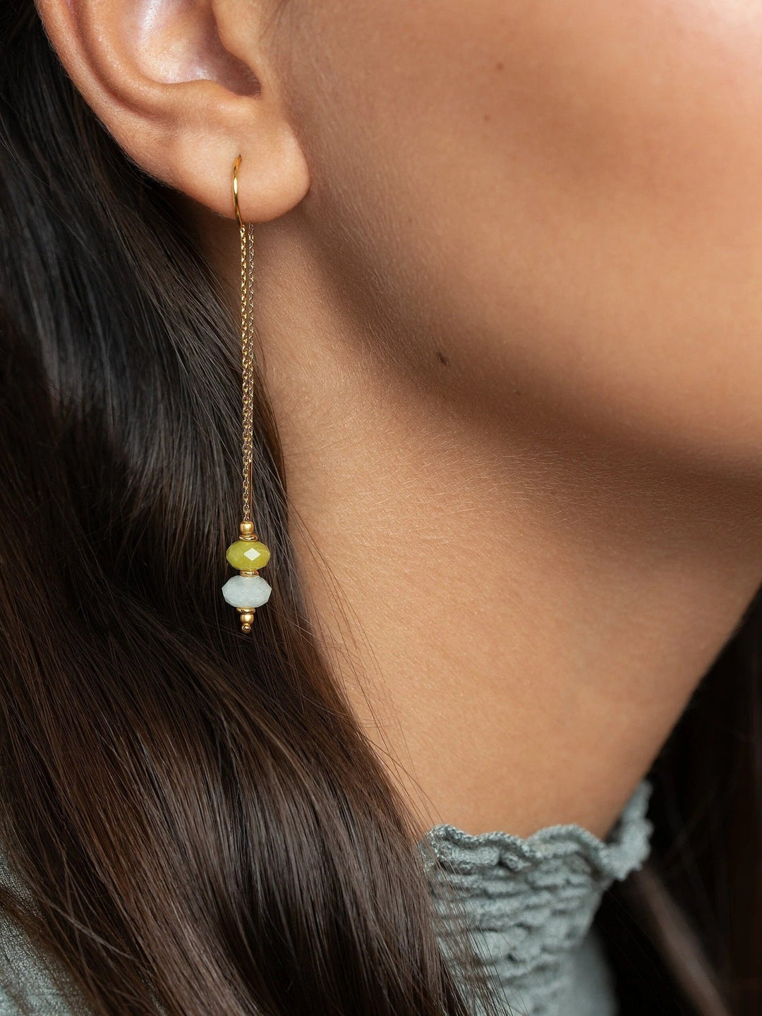 Elli Green Peridot and Aquamarine Chain Earrings - aquamarine earringsbirthstone earringsLunai Jewelry