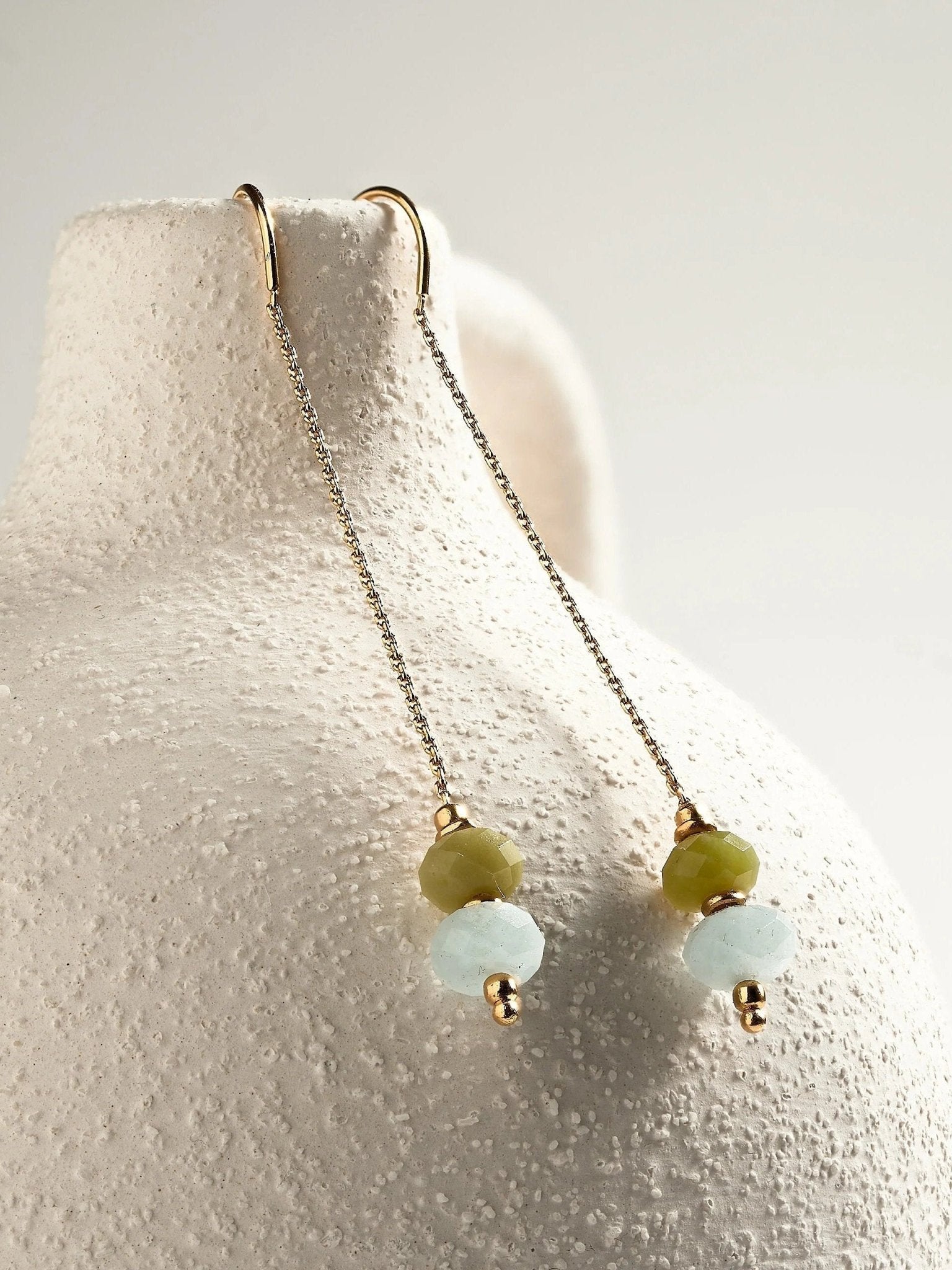 Elli Green Peridot and Aquamarine Chain Earrings - aquamarine earringsbirthstone earringsLunai Jewelry