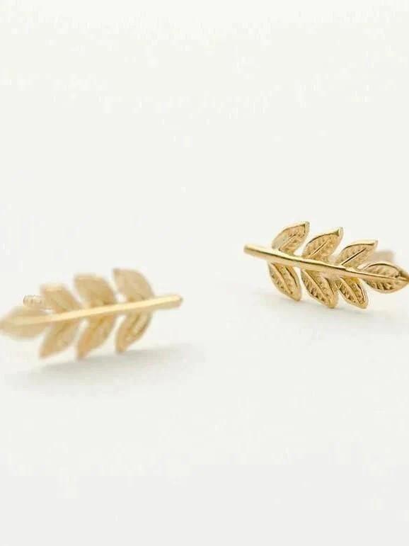 Gudrun leaf earrings in soft gold finish — delicate and textured design inspired by Greek foliage.