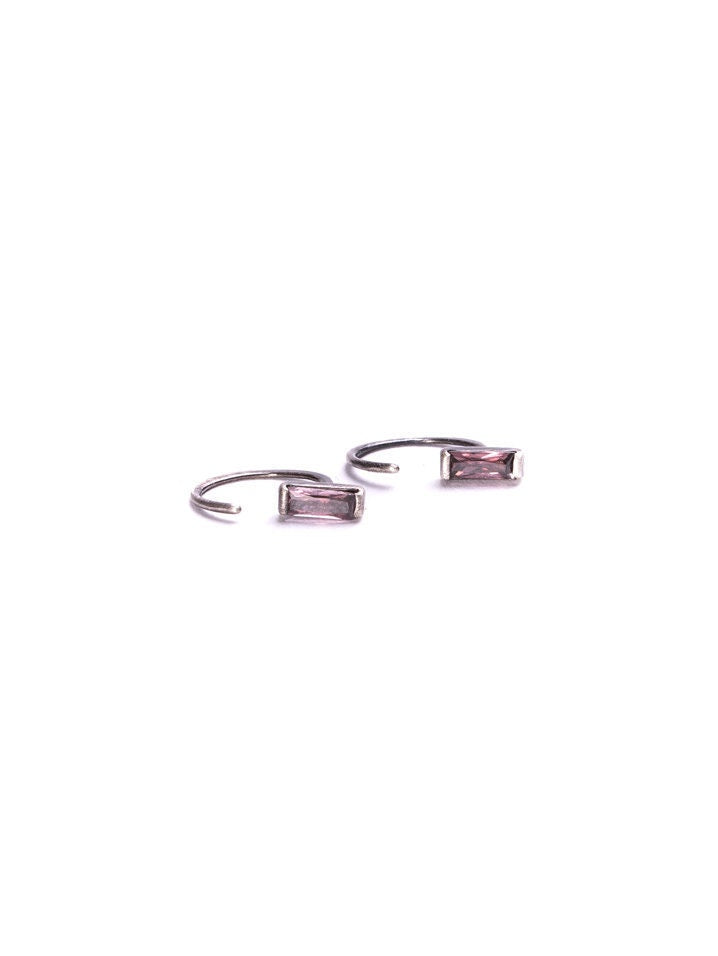 Rhodolite Huggie Hoops Earrings - Handmade Jewelry - Dainty Earrings- Ear Hugger Hoops - Unique Earrings- EAR044RDT