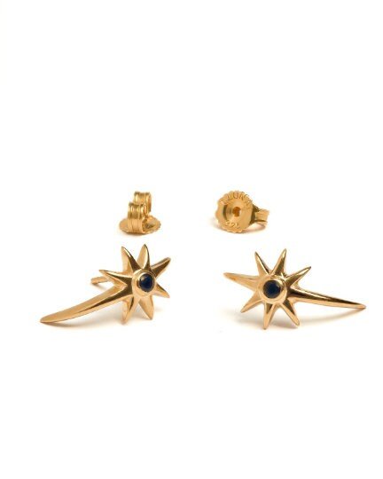 Starburst Earrings - Star Stud Earrings - Bridesmaid Gift - Minimalist Earrings - Tiny Star Earrings - Celestial Earrings - STD095 - 925 Sterling SilverBlack ZirconALLBackUpItemsLunai Jewelry