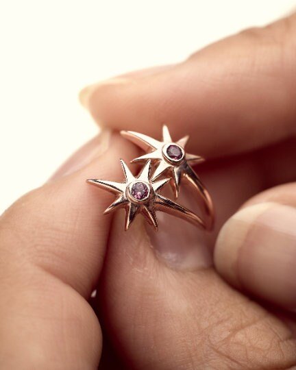 Starburst Earrings - Star Stud Earrings - Bridesmaid Gift - Minimalist Earrings - Tiny Star Earrings - Celestial Earrings - STD095 - 925 Sterling SilverPurple GarnetALLBackUpItemsLunai Jewelry