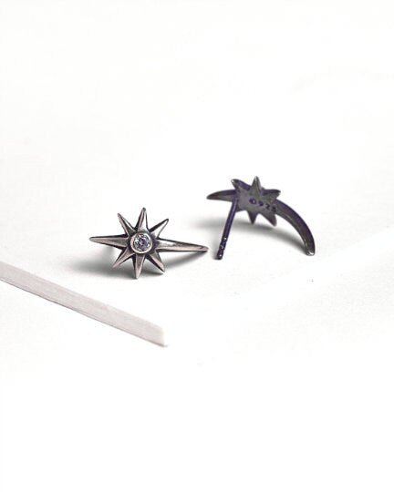 Starburst Earrings - Star Stud Earrings - Bridesmaid Gift - Minimalist Earrings - Tiny Star Earrings - Celestial Earrings - STD095 - 925 Sterling SilverBlack ZirconALLBackUpItemsLunai Jewelry