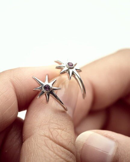 Starburst Earrings - Star Stud Earrings - Bridesmaid Gift - Minimalist Earrings - Tiny Star Earrings - Celestial Earrings - STD095 - 925 Sterling SilverBlack ZirconALLBackUpItemsLunai Jewelry