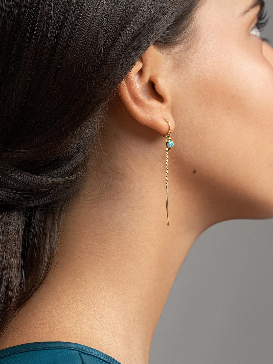 Ulfa Silver Droplet Ear Threader Earrings