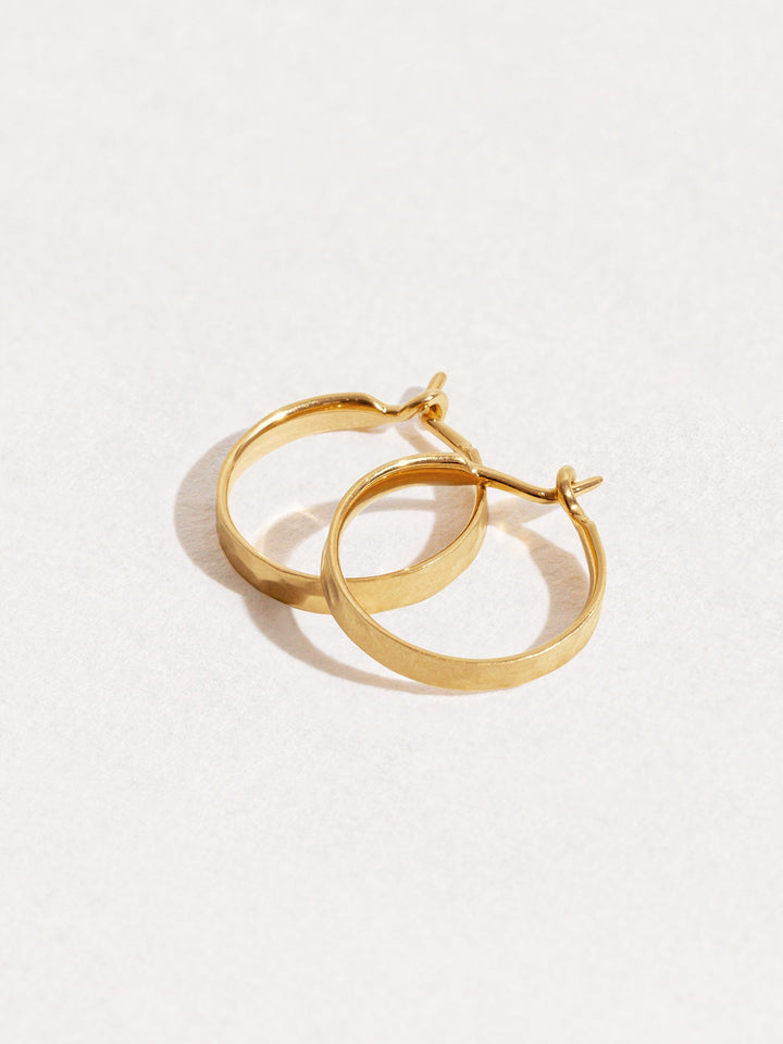 Medium hammered 24K gold matte hoop earrings – handmade and elegant design