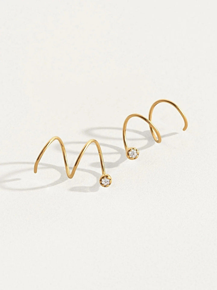 Liria Spiral Earrings - Pair925 Sterling Silver• Stone: 2mm White Zircon.BackUpItemsBirthstone EarringsLunai Jewelry