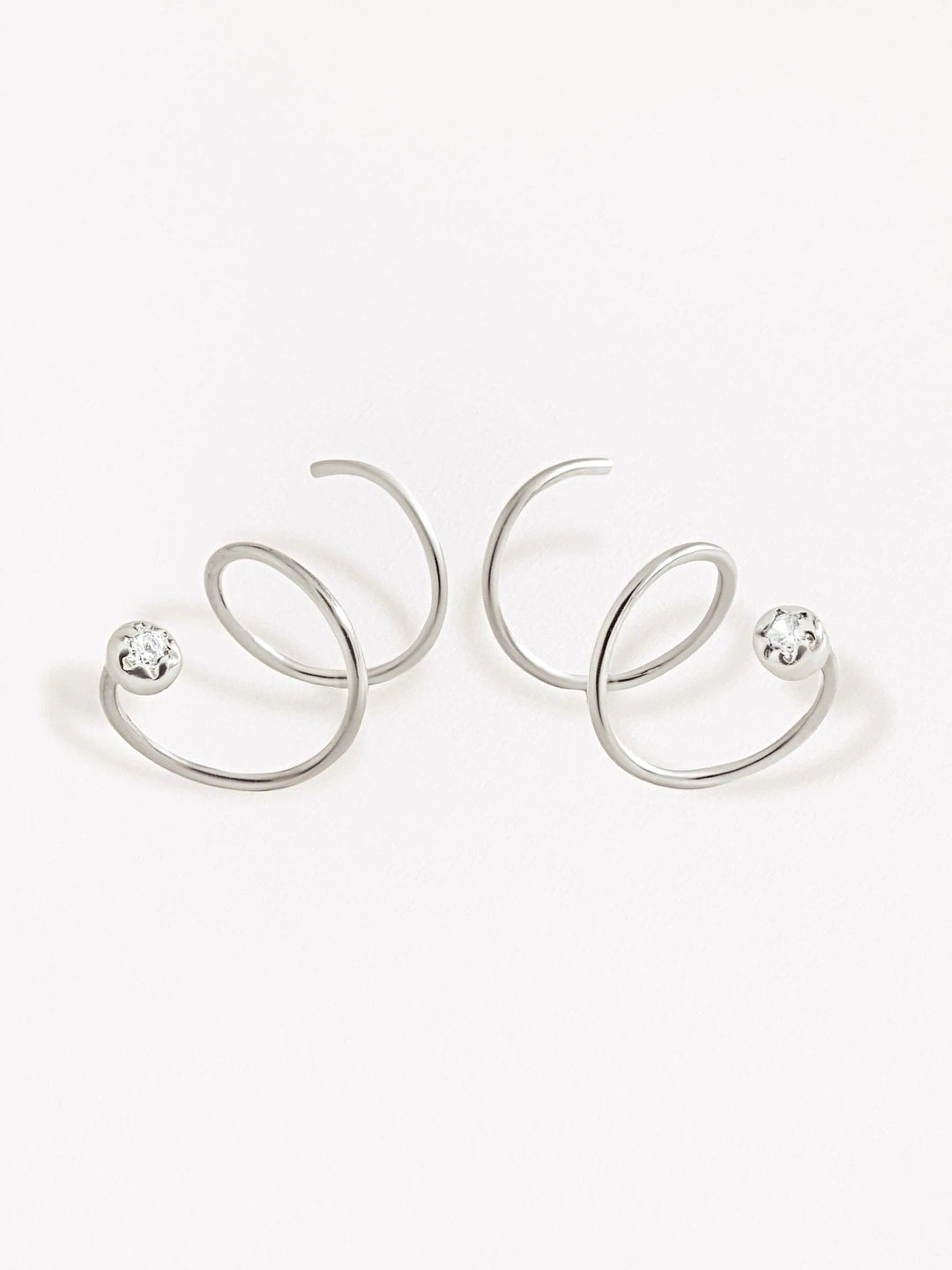 Liria Spiral Earrings - Pair925 Sterling Silver• Stone: 2mm White Zircon.BackUpItemsBirthstone EarringsLunai Jewelry