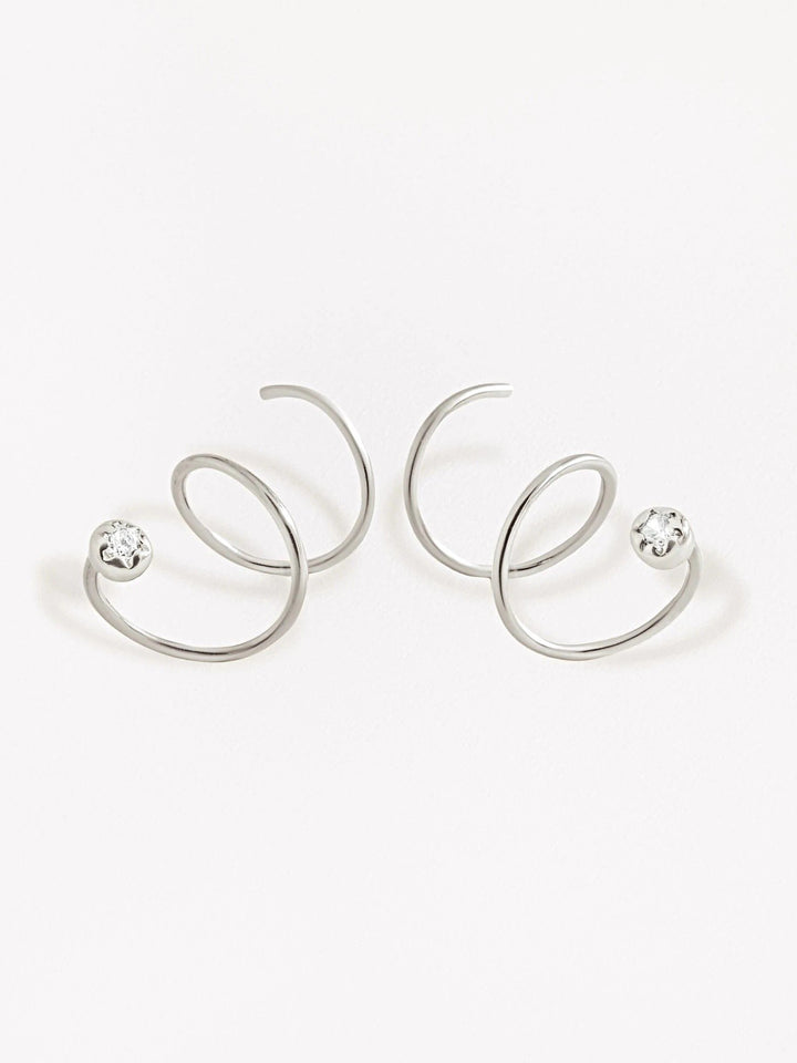 Liria Spiral Earrings - Pair925 Sterling Silver• Stone: 2mm White Zircon.BackUpItemsBirthstone EarringsLunai Jewelry