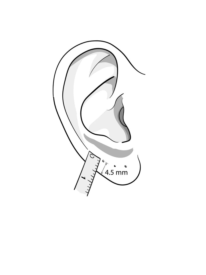 Illustration showing the correct placement of the earring on the ear.