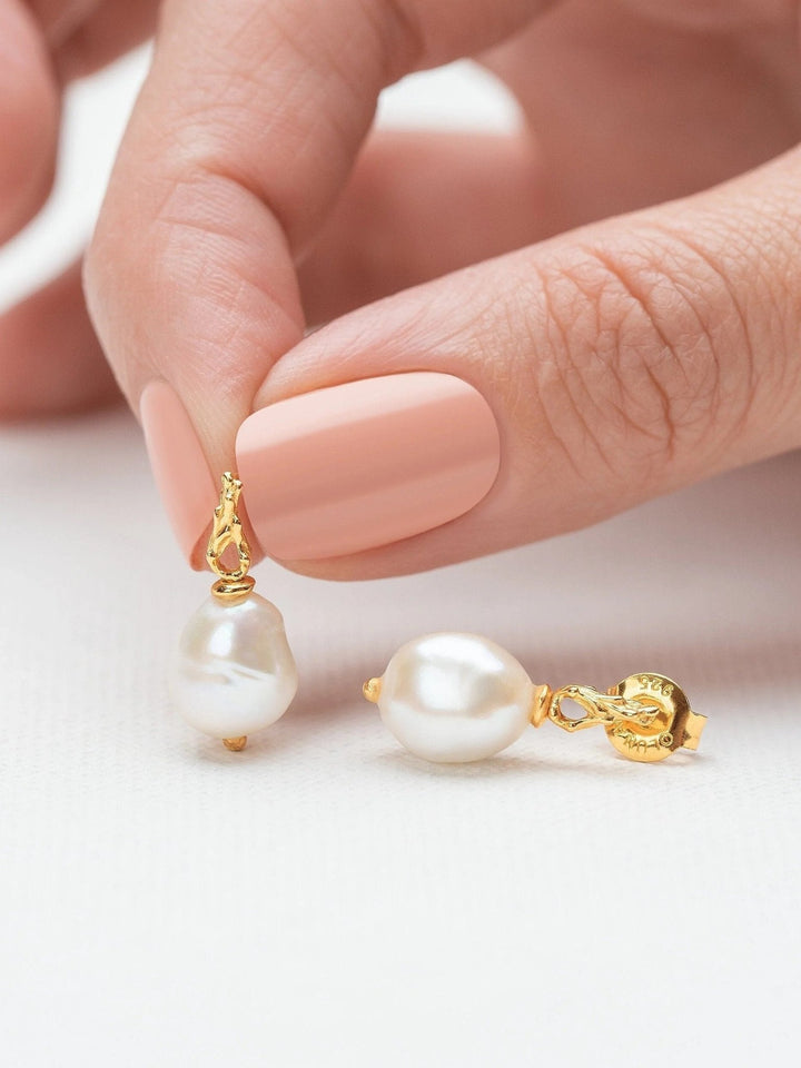 Mismatched Stud Earrings Baroque Pearls - Bridal EarringsDangle & Drop EarringsLunai Jewelry