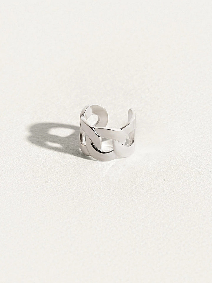 Silver Renatte chain ear cuff — handcrafted modern cuff with soft lighting.