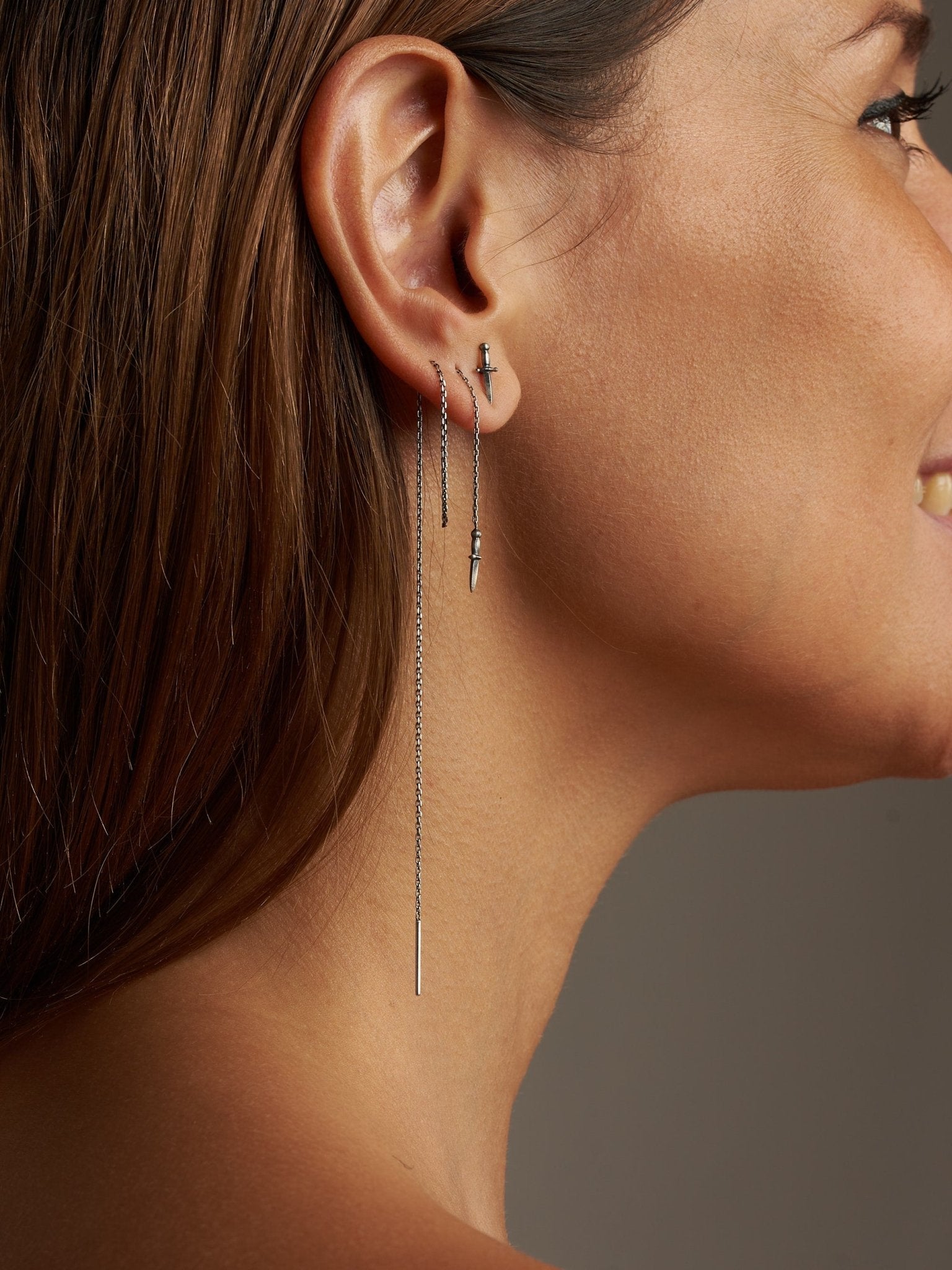 Sword Double Piercing Earrings - 925 Sterling Silver15 cm PairCartilage Earringschain earringLunai Jewelry