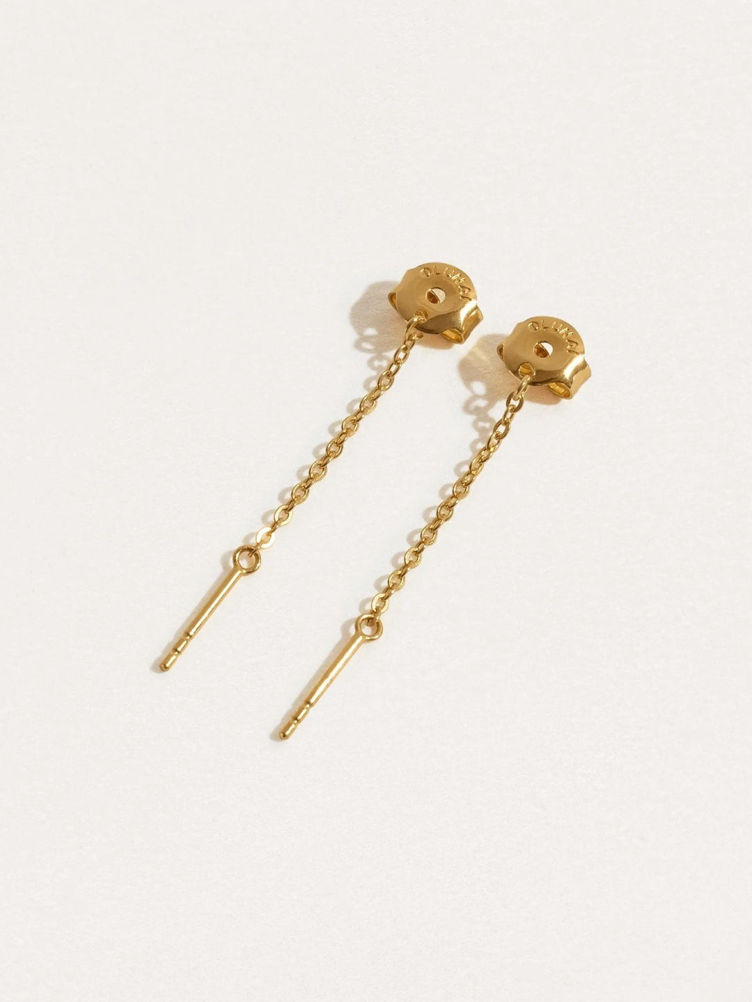"Gold chain stud earrings front view with butterfly backs"