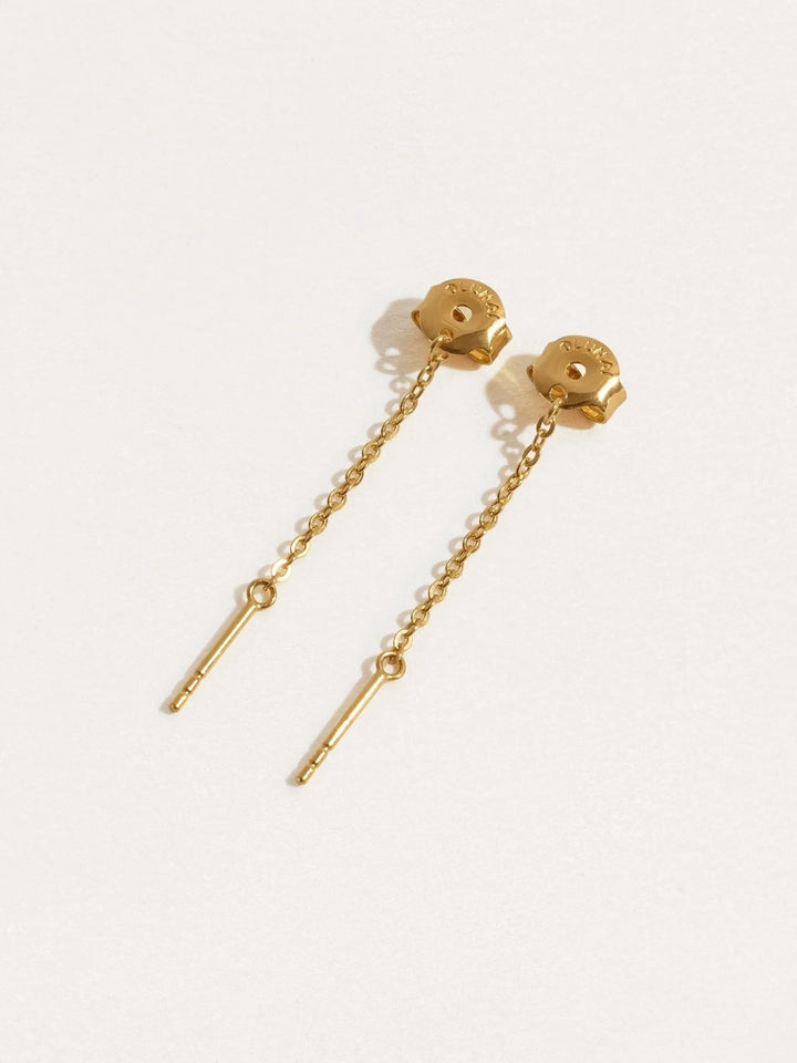 "Gold chain stud earrings front view with butterfly backs"