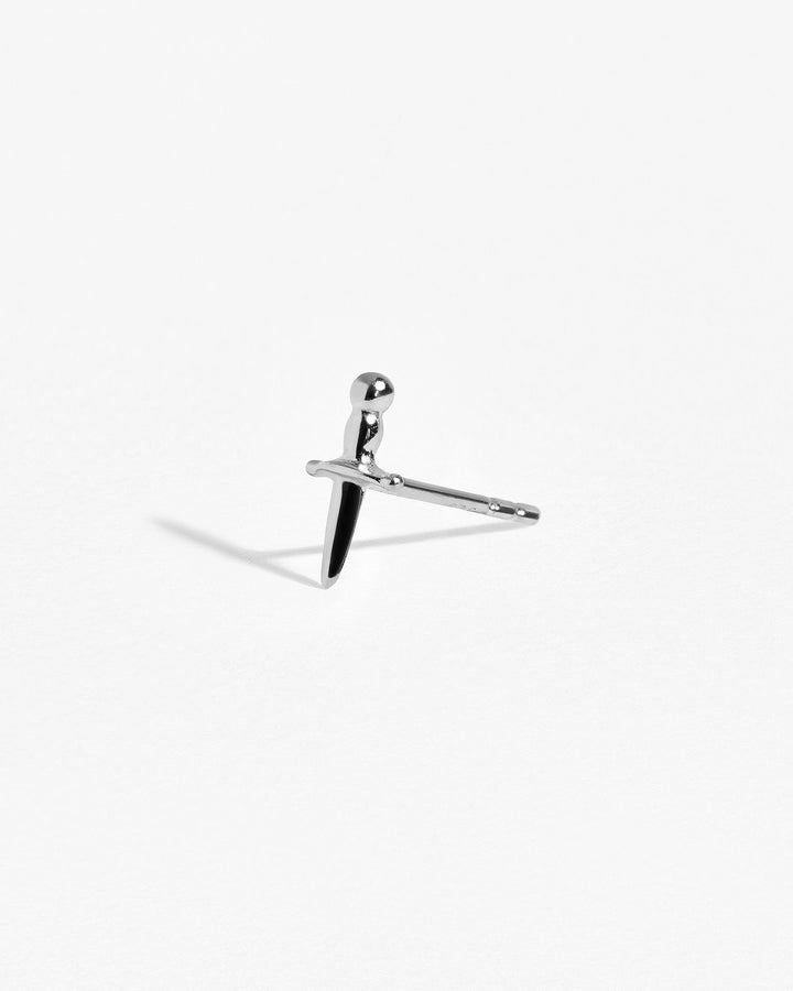 Back and front view of Tessa Sword Stud Earrings in Sterling Silver – Fine craftsmanship